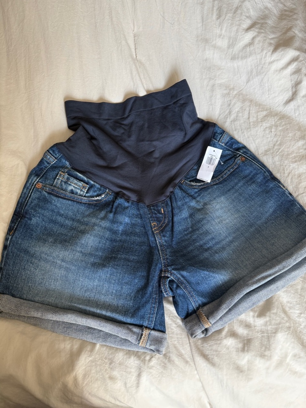Old Navy Blue Denim Maternity Bermuda Shorts with Dark Waistband
